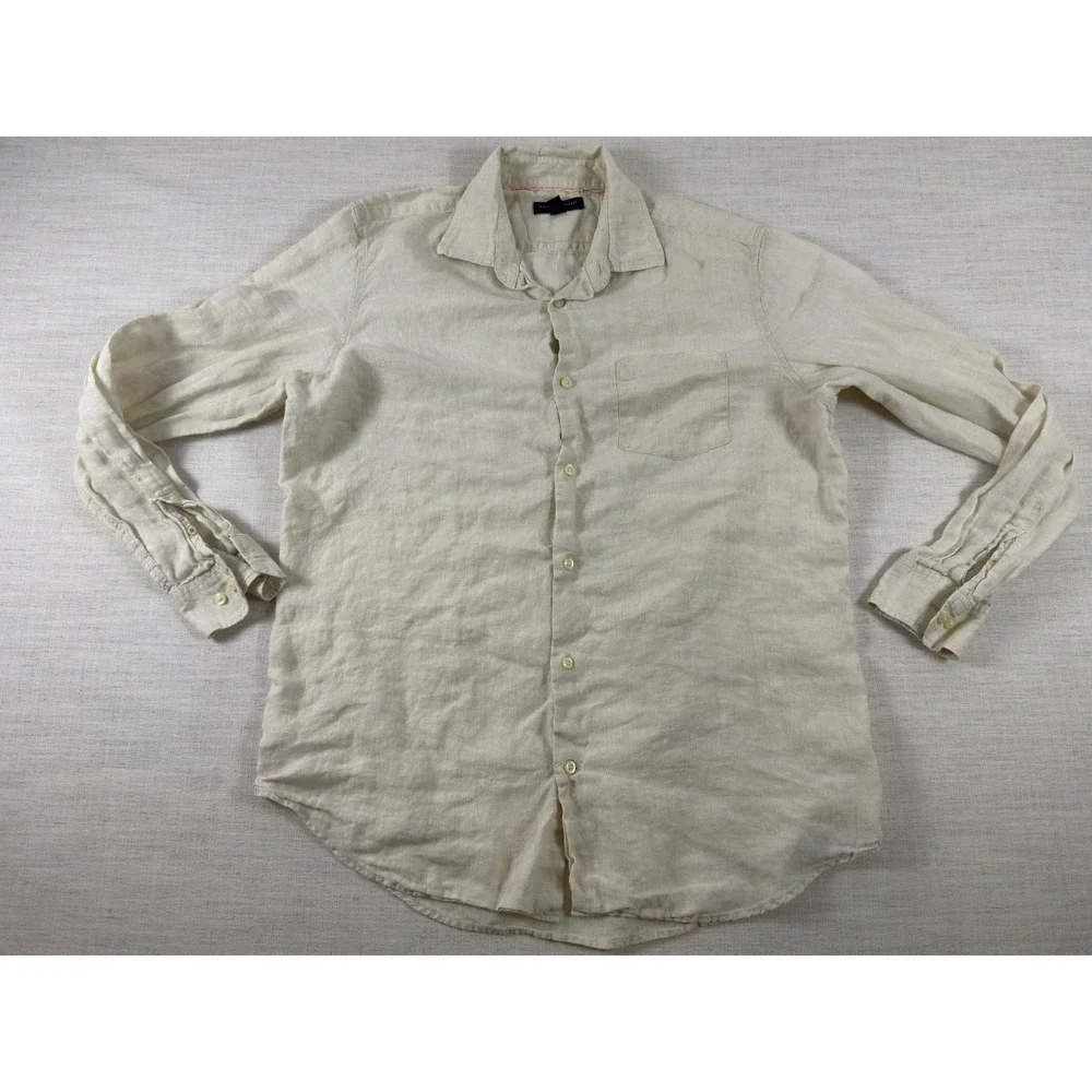 Banana Republic Classic Linen Shirt Mens Large Beige Long Sleeve Button Up 0560